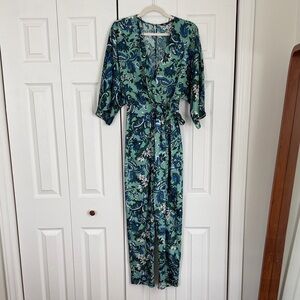 Zara Teal Floral Wrap Jumpsuit